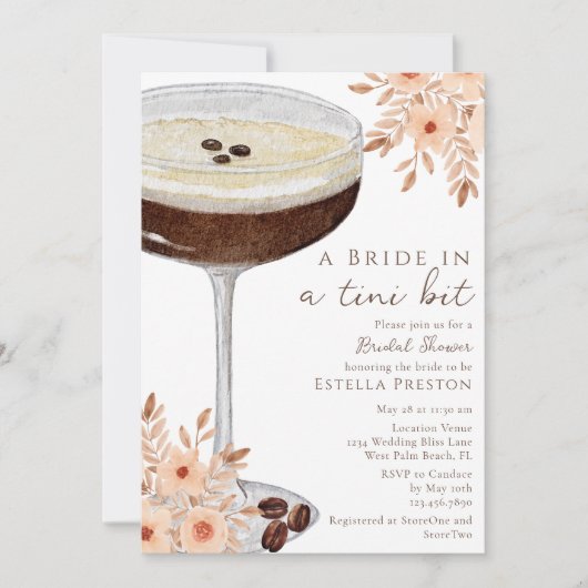 A Bride a Tini Bit Martiniブライダルシャワー 招待状 (正面)