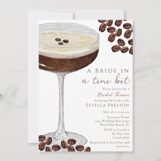 A Bride a Tini Bit Martiniブライダルシャワー 招待状 (正面)
