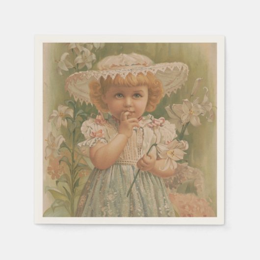 "A Budding Easter" Vintage Illustration, ca. 1890 スタンダードカクテルナプキン (正面)