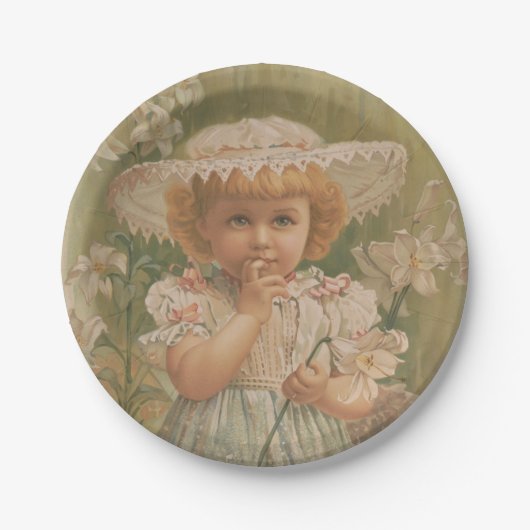 "A Budding Easter" Vintage Illustration, ca. 1890 ペーパープレート (正面)