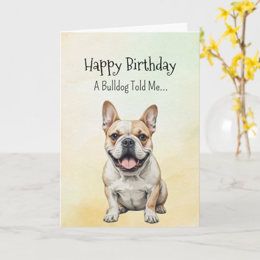 A Bulldog Personality Birthday Fun Animal カード (黄色い花)