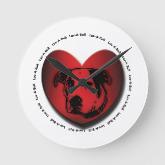 A-BullLove-A-Bull Americanのブルドッグピットブルハート ラウンド壁時計