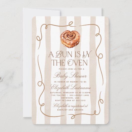 A Bun in the Oven Cinnamon Roll Theme Baby Shower 招待状 (正面)