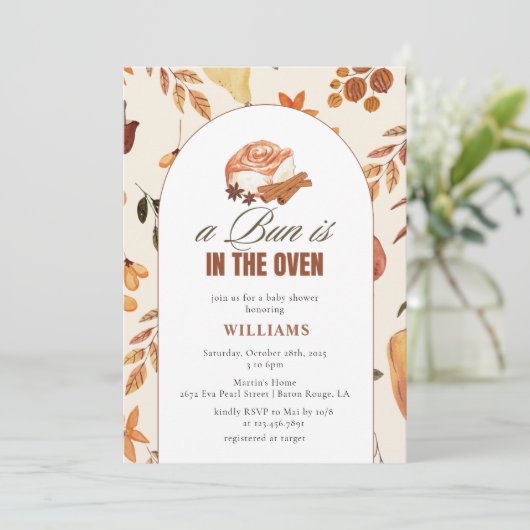 A Bun Is In The Oven Fall Baby Shower 招待状 (スタンド正面)