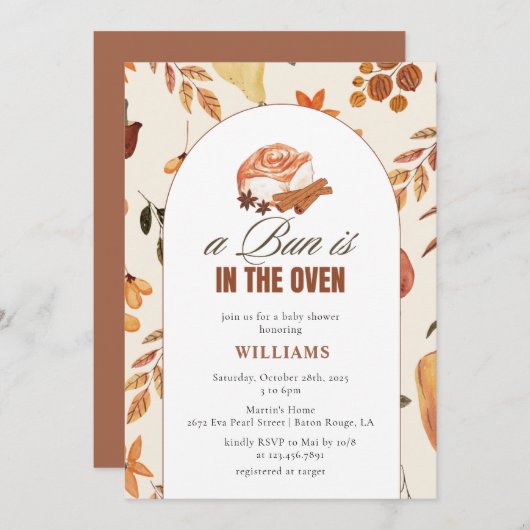 A Bun Is In The Oven Fall Baby Shower 招待状 (正面/裏面)