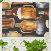 A Bunch of Beer kegs and Glasses  キッチンタオル (折り畳み)