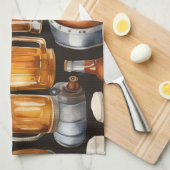 A Bunch of Beer kegs and Glasses  キッチンタオル (四つ折り)