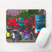 A busy Oxford Street with shoppers and red buses.  マウスパッド (マウス)