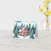 A Cabin Amidst Snowy Pines Christmas カード (黄色い花)