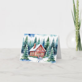 A Cabin Amidst Snowy Pines Christmas カード