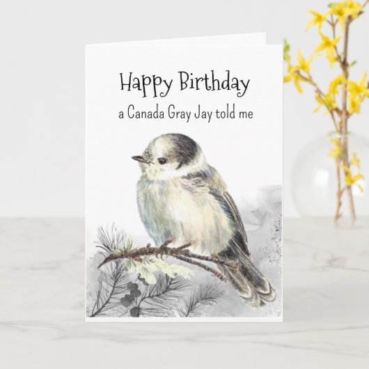 A Canada Gray Jay Personality Birthday Fun Bird カード (黄色い花)