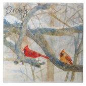 A Cardinal Couple Perched in the Snow タイル (正面)