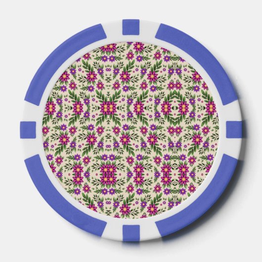 A casino chip features intricate floral patterns ポーカーチップ (正面)