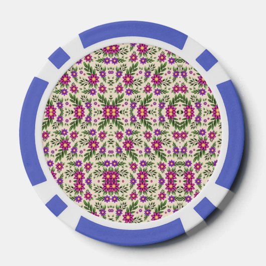A casino chip features intricate floral patterns ポーカーチップ (裏面)