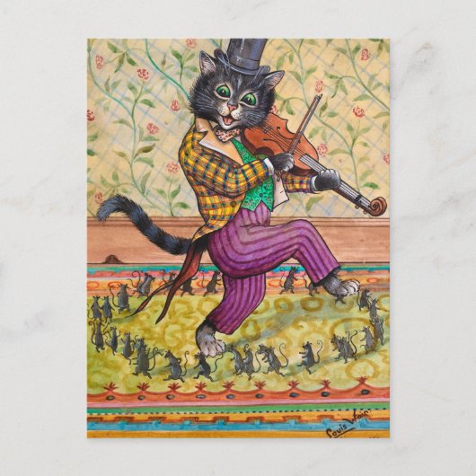 A Cat 遊's fidddle by Louis Wain ポストカード (正面)