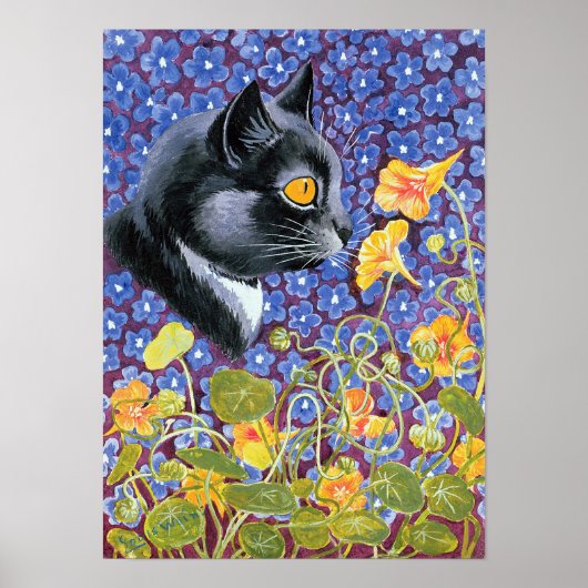 A Cat in a Sea of Flowers, Louis Wain ポスター (正面)