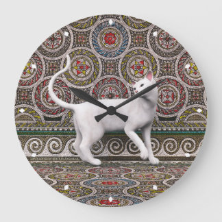A cat on the mosaic large clock ラージ壁時計