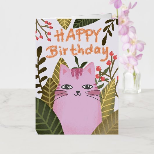 "A charming birthday greeting card for cat lovers, 箔グリーティングカード (蘭)
