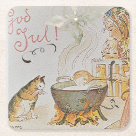 A charming Scandinavian winter scene Tack Kort スクエアペーパーコースター