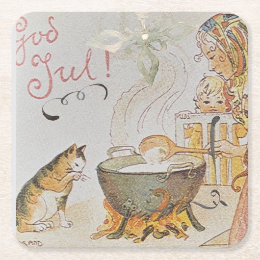 A charming Scandinavian winter scene  Tack Kort スクエアペーパーコースター (正面)