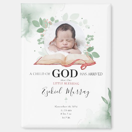 A Child Of God Has Arrived Birth Announcement Card マグネット (正面)