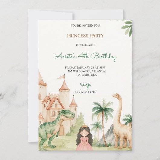 A children's party invitation with a princess 招待状 (正面)