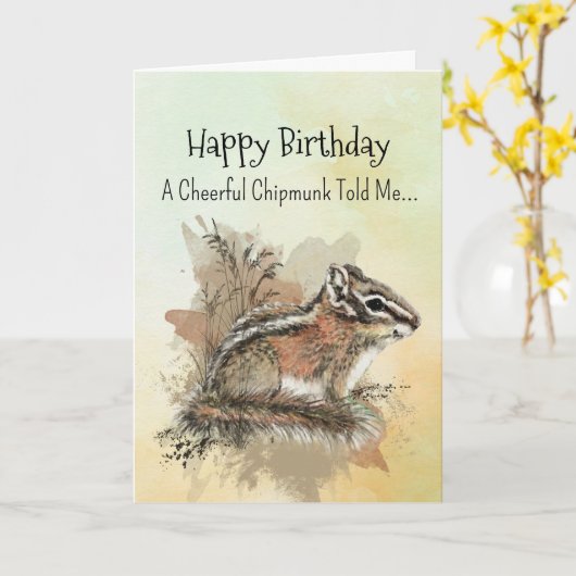 A Chipmunk Personality Birthday Fun Animal カード (黄色い花)