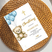 A christening Invitation features a teddy bear 招待状