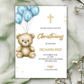 A christening Invitation features a teddy bear 招待状
