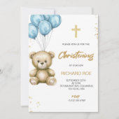 A christening Invitation features a teddy bear 招待状 (正面)