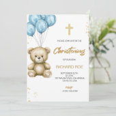A christening Invitation features a teddy bear 招待状 (スタンド正面)