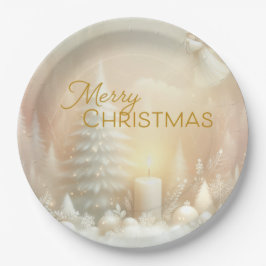 A Christmas Angel Fantasy Snowy Landscape ペーパープレート