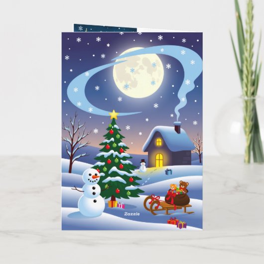 A Christmas card with snowy scenes, festive text,  カード (裏面)
