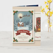 A Christmas card with snowy scenes, festive text,  カード (黄色い花)