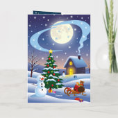 A Christmas card with snowy scenes, festive text,  カード (裏面)