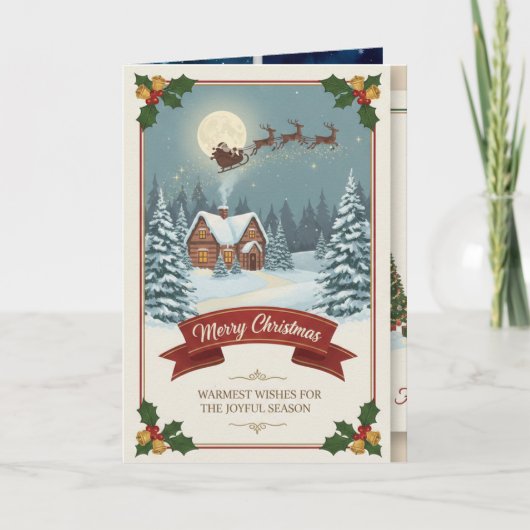 A Christmas card with snowy scenes, festive text,  カード (正面)