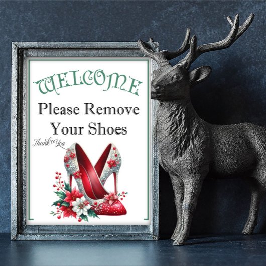 A Christmas Themed Please Remove Shoes Sign ポスター