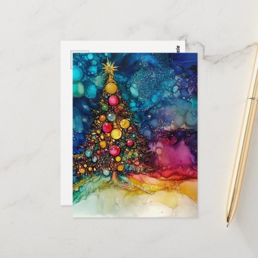 A Christmas Tree Alcohol Inks ポストカード (正面/裏面インサイチュ)