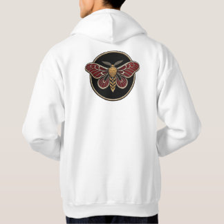 A circular gothic emblem featuring a large moth wi パーカ