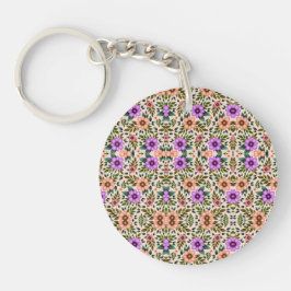 A circular keychain with a colorful floral pattern キーホルダー
