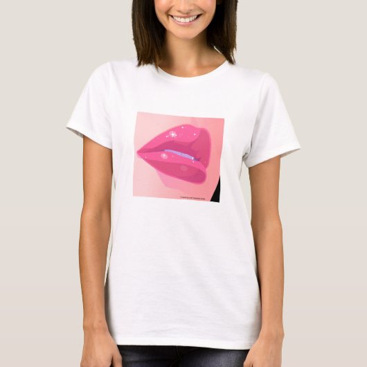 A close-up digital art of glossy pink lips adorned tシャツ (正面)