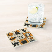 A coaster with various Halloween-themed images ガラスコースター (アングル)