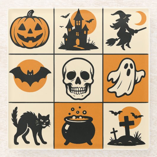 A coaster with various Halloween-themed images ガラスコースター (正面)