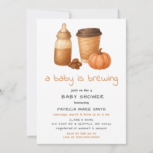 A coffee Pumpkin fall Autumn Brewing baby shower 招待状 (正面)