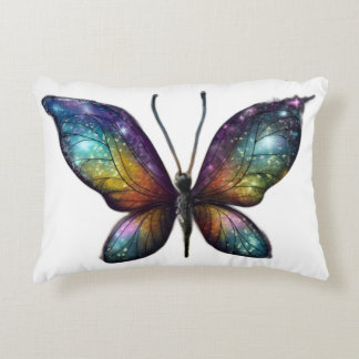 A colorful butterfly with galaxy-like wings is dep アクセントクッション