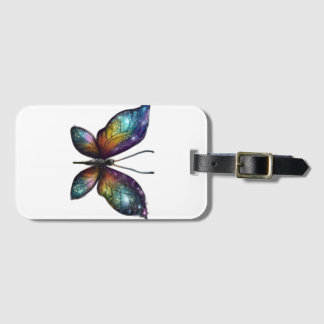 A colorful butterfly with galaxy-like wings is dep ラゲッジタグ