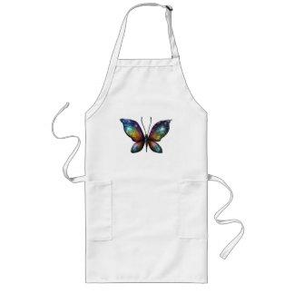 A colorful butterfly with galaxy-like wings is dep ロングエプロン