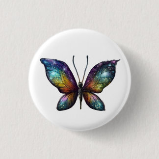 A colorful butterfly with galaxy-like wings is dep 缶バッジ