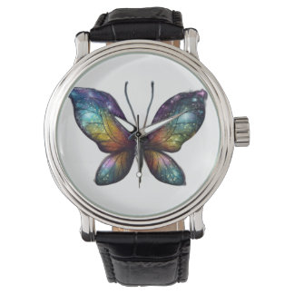 A colorful butterfly with galaxy-like wings is dep 腕時計