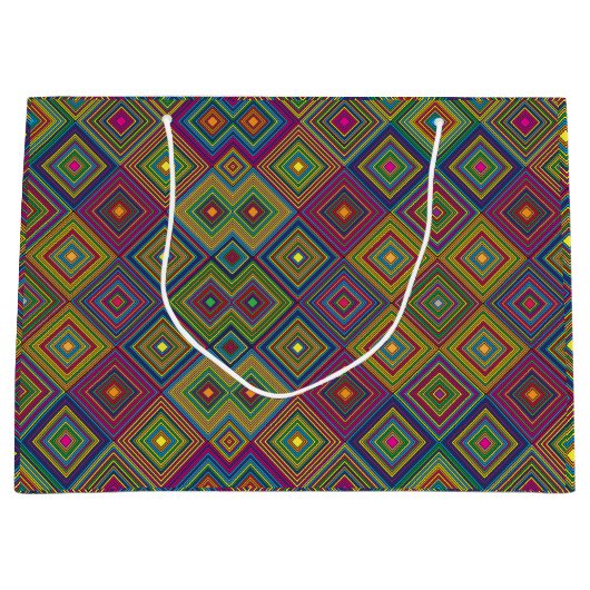 A colorful gift bag with a vibrant geometric  ラージペーパーバッグ (正面)